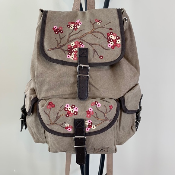 Everest Handbags - Everest Backpack with Hand Painted Cherry Blossoms